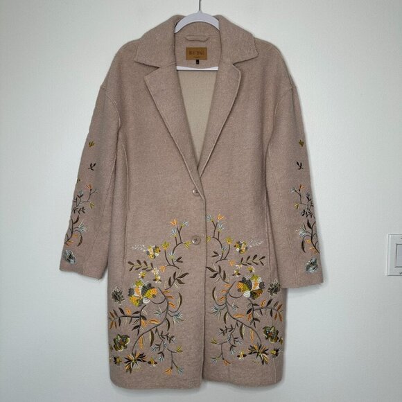 Driftwood Innsbruck Embroidered Coat Size XS Beige Wool Blend Boho Hippie Fall - Picture 1 of 11